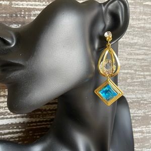 Thin Metal Gold Jewel Statement Dangle Earrings